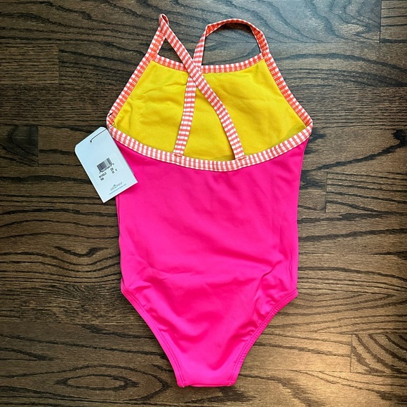 NWT Dolfin Uglies Pink and Yellow Kids One Piece Swimsuit - size 10 - Picture 3 of 3